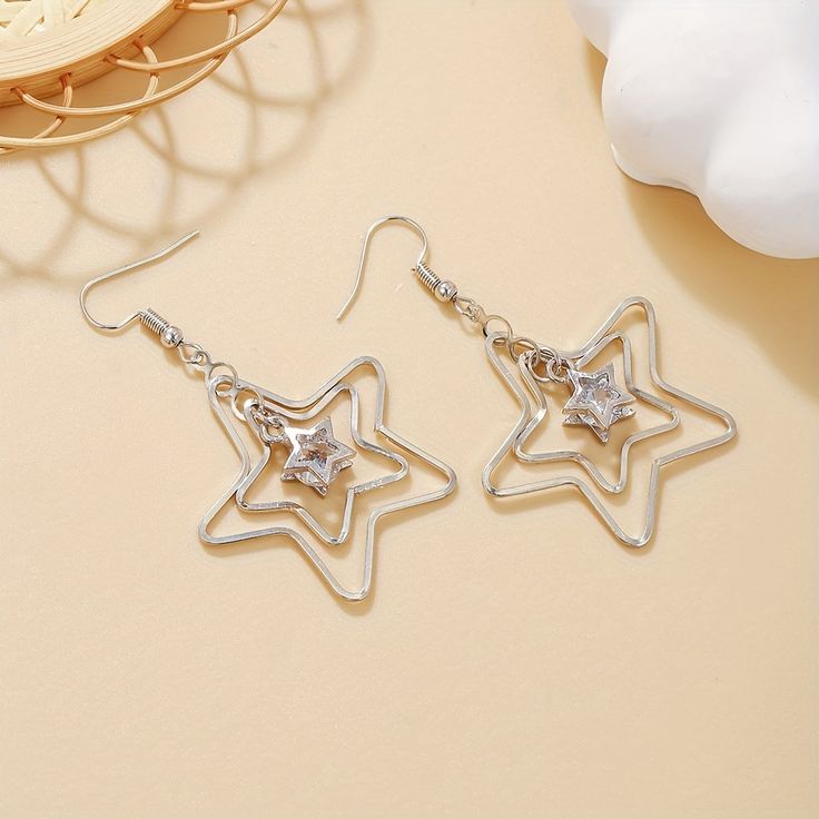 Hollow Star Tassel Pentagram Ladies Stud Earrings 1